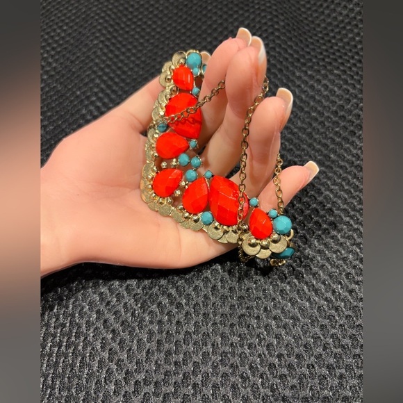 Bold Heidi Daus-Inspired Statement Necklace - Coral & Turquoise Tones - Picture 8 of 9